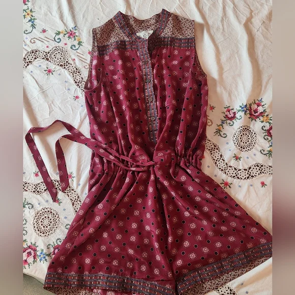 Sea New York 100% Silk Red Patterned Button Down Romper Size 6 - Picture 11 of 14